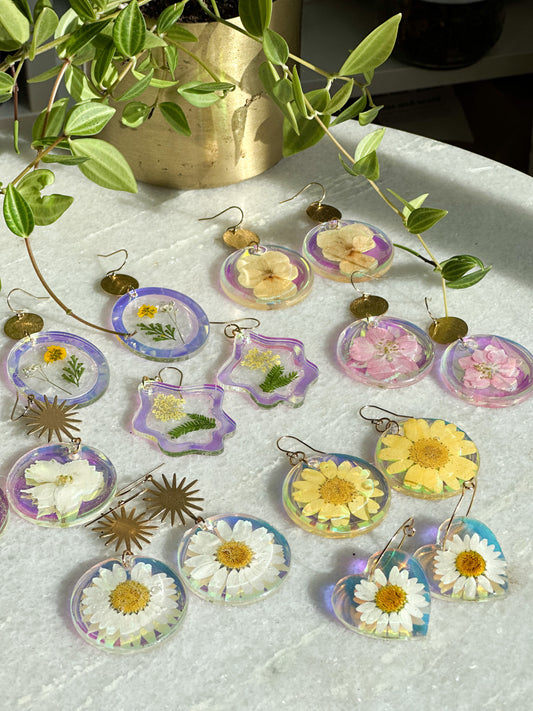 Iridescent Real Flower Earrings