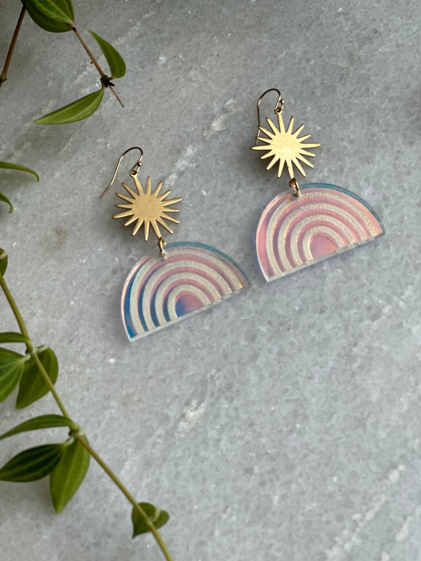 Iridescent Sun Moon Rainbow Earrings