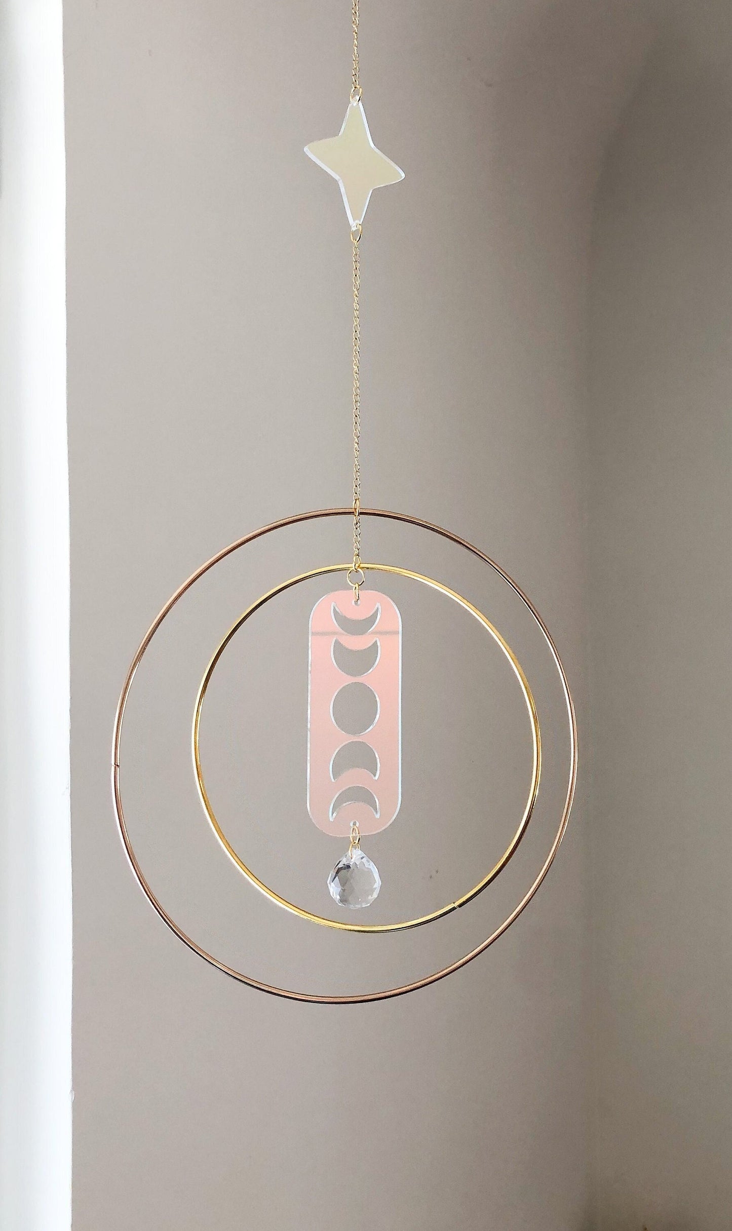 Moon Phase Suncatcher with Gold Rings