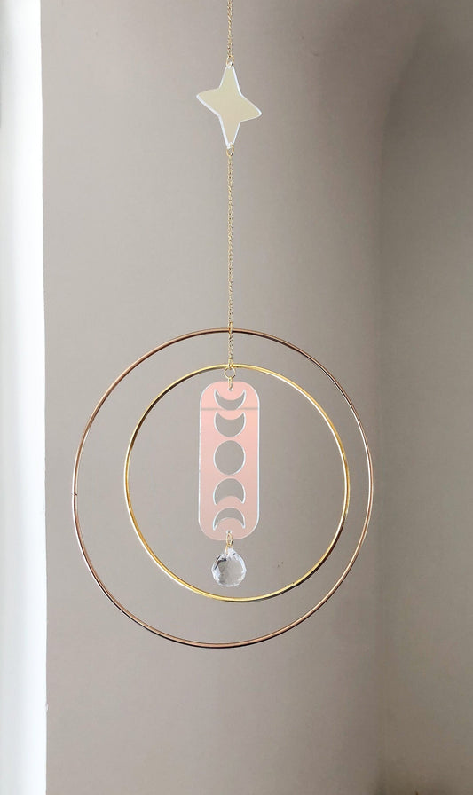 Moon Phase Suncatcher with Gold Rings